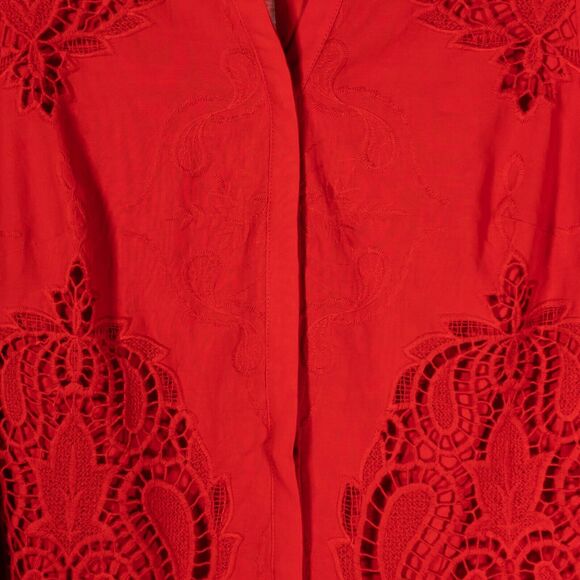 Chico's Women's Shirt Button Up Orange Lace Paisley Overlay Spring Top 0 US S/4 - Picture 4 of 9